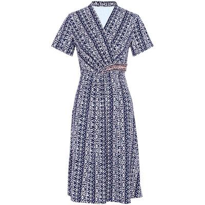 马天奴宝蓝色印花牛奶丝长裙