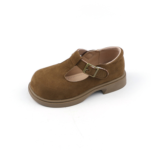 【断码清仓】女童复古休闲勃肯鞋T字带扣镂空小皮鞋女孩软底单鞋