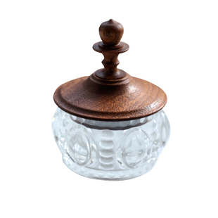 中古风浮雕玻璃黑胡桃木盖密封罐厨房储物罐复古咖啡茶叶收纳罐子