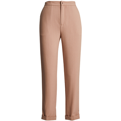 卡其色暗条纹修身显瘦西装长裤