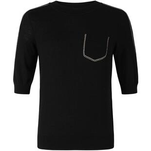 曼德诗半袖针织衫女2026春季薄款绵羊毛上衣宽松设计感修身套头衫