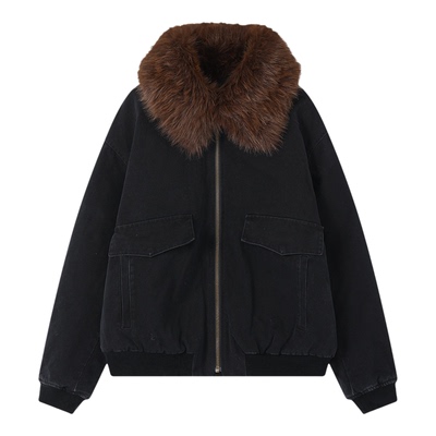 蓝布屋重磅座山雕毛领加厚棉服