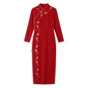 红色新中式新娘敬酒服长袖冬款加厚2026新款新年战袍拜年服高级感