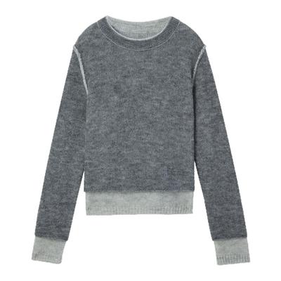 SeRinaBlue长袖圆领灰色毛衣