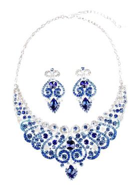 时尚女个性欧美蓝色孔雀套装项链