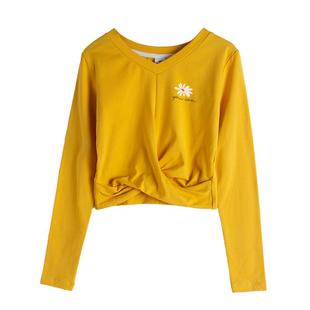 V领短款打底衫女内搭长袖2025年秋季新款紧身小个子高腰露脐上衣