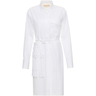 宝姿PORTSPURE女装舒适可拆卸编织口袋衬衫连衣裙