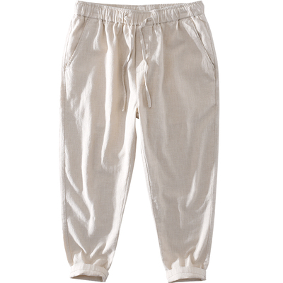 夏季薄款抽绳苎麻直筒休闲裤