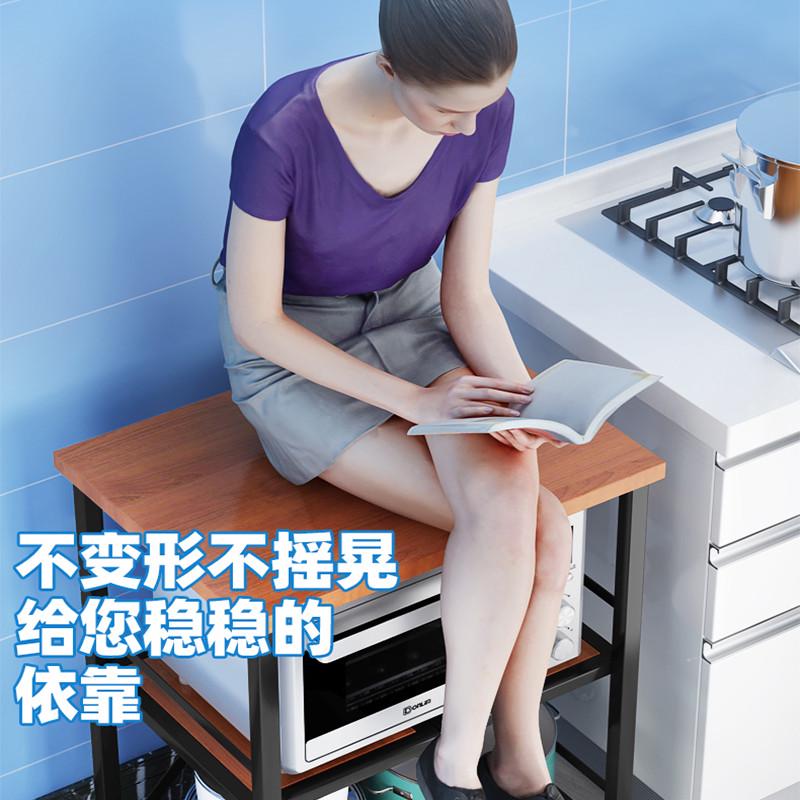 置物架厨房可移动不锈钢推车折叠落地微波炉烤箱免安装储物架带轮