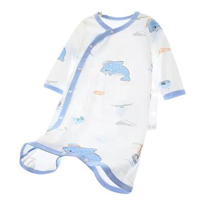 【撤柜专区】品牌专柜新款纯棉宝宝连体衣睡袍婴儿侧开网眼家居服