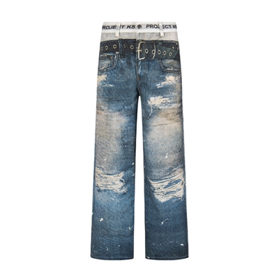 Grailz双腰破坏直筒裤休闲牛仔裤