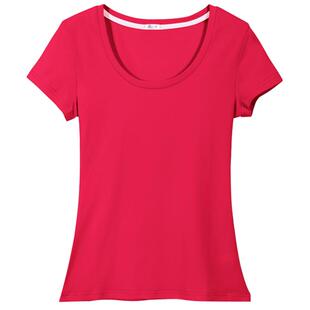 大红色纯棉短袖T恤女夏修身显瘦简约圆领内搭打底衫半袖体恤上衣