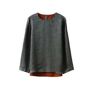 一丝牵 双面穿年轻款真丝红云纱绞萝上衣女100%桑蚕丝圆领衬衣春