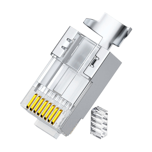 网线水晶头超七7类万兆rj45接口纯铜镀金50U超六类屏蔽燕尾网络