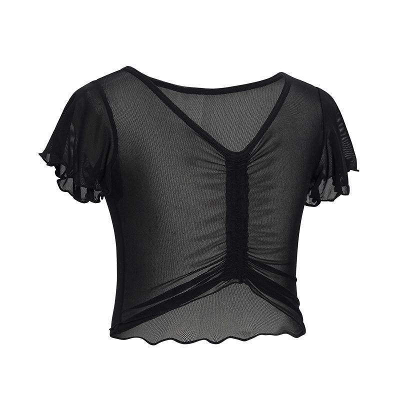 儿童舞蹈服夏季坎肩女童练功服披肩拉丁舞套装短袖罩衫上衣小纱衣