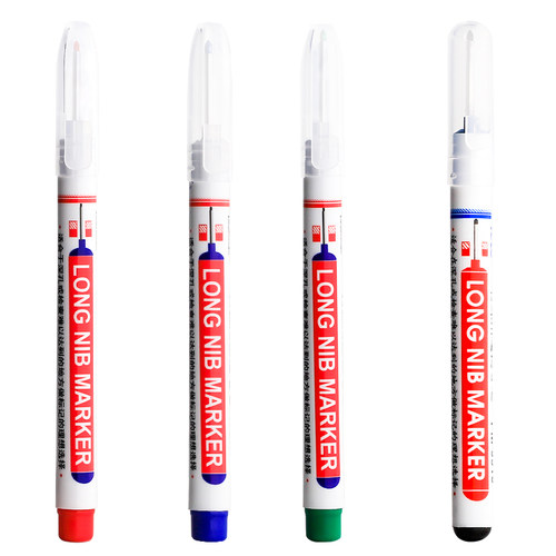 长头记号笔油性木工专用瓷砖特殊用途工地长嘴黑色深孔划线细头加长画线计号笔标记笔打孔防水防油红色不掉色