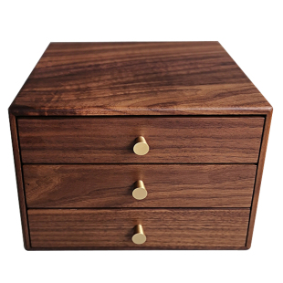 三思工房黑胡桃木桌面抽屉式收纳盒实木证件办公文件杂物盒收纳柜
