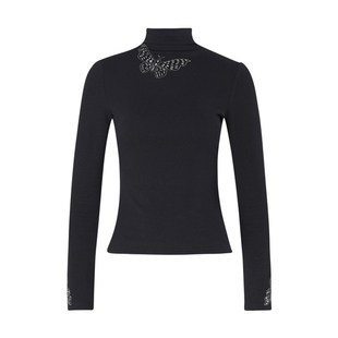 MD依诺【蝶影花期】2025冬新款时尚气质显瘦拼接保暖打底长袖上衣