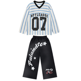 女童街舞演出服嘻哈男童潮流hiphop表演服装儿童潮服炸街字母长裤