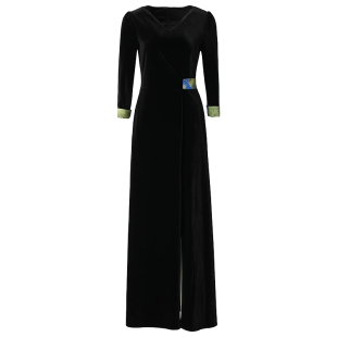 春秋气质穿搭连衣裙女2025秋季金丝绒黑色新中式连身裙超长款裙子