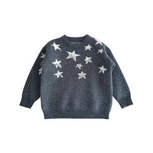 儿童加厚星星提花毛衣打底内搭男童麻灰色针织衫休闲90~150冬装潮