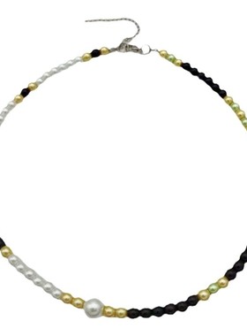 玻璃珍珠男女紫金黑白项链