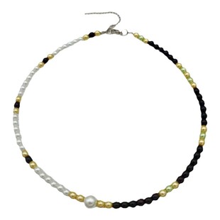 李晨同款紫金色珍珠项链 明星节目黑白色混搭配饰个性男女百搭潮