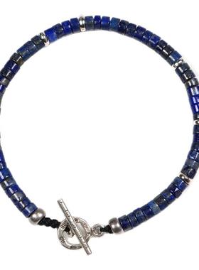 POHIER天然青金石银珠手链