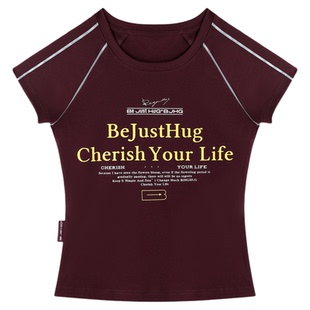 BJHG不计后果复古运动短袖T恤女款夏季撞色打底衫微弹凉感正肩T恤