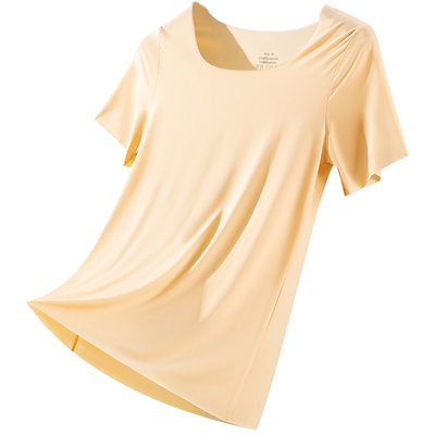 莫代尔无痕短袖t恤女夏季薄新款衬衫防透内搭冰丝睡衣大码打底衫