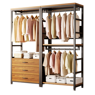 衣帽架落地卧室简易挂衣架衣帽间组合置物开放式衣柜金属衣帽架子