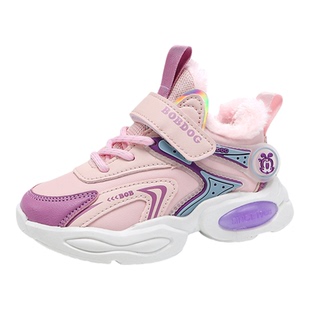 巴布豆女童运动鞋加绒大棉保暖2025秋冬防水软底休闲儿童二棉鞋子