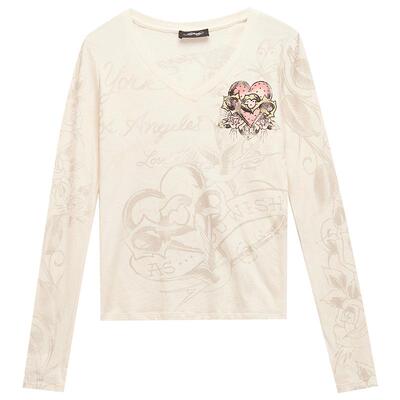 Ed Hardy埃德哈迪春季流行新款拔印烫钻女士紧身V领长袖T恤