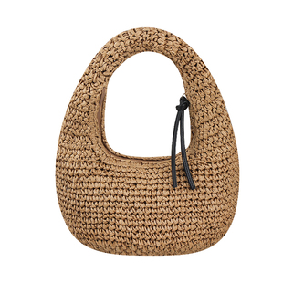 2025新款手拧草编包包女海边度假沙滩包半月形复古编织云朵手提包