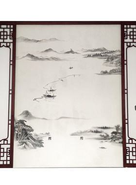 新中式电视背景墙花格玄关通花板