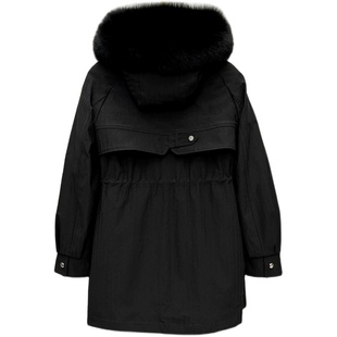 新款派克服女连帽皮草外套大衣狐狸毛领獭兔内胆可拆卸皮毛一体冬