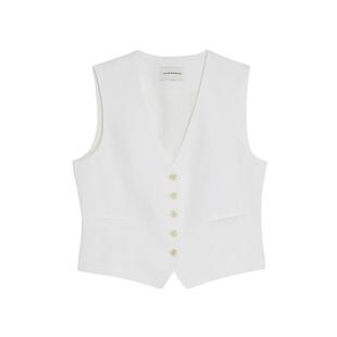 CLUB MONACO女士通勤气质干净利落含亚麻混纺白色无袖马甲