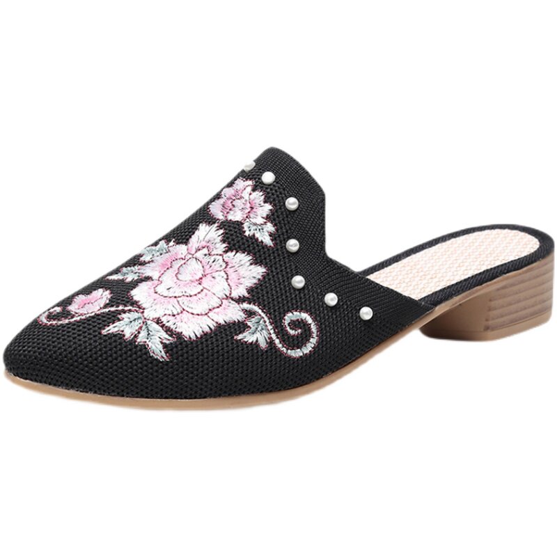 飞织绣花鞋方跟凉拖夏季新品