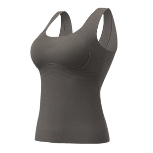 蚕丝羊绒保暖背心加绒加厚内搭无痕内衣女秋冬加绒固定杯一体打底