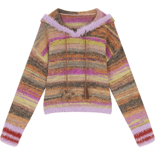 妖精的口袋毛绒拼接渐变毛衣女2026年冬季新款慵懒高级感新年穿搭