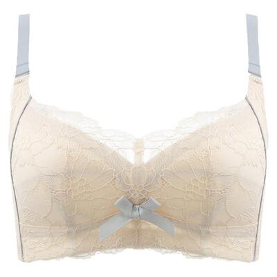 大胸显小蕾丝内衣女泰国乳胶防螨无钢圈文胸薄款大码胖MM缩胸显瘦