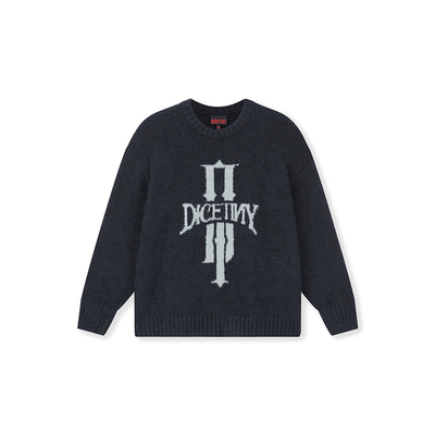 DICETINY提花LOGO圆领绒感毛衣男秋季美式高街宽松休闲情侣针织衫