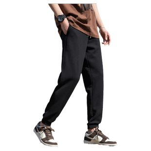 唐狮春秋新款运动裤男华夫格束脚卫裤宽松灰色休闲潮牌裤子男