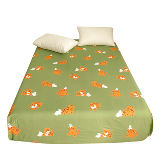 萌虎抱兔 嗷呜的小兔原创全棉床单床笠纯棉被单学生双人定制 可爱