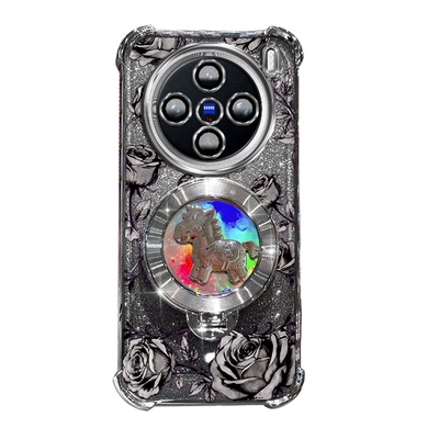 vivoX200s-5G手机壳x200s-5g玫瑰印花旋转陀螺支架新年款国风国潮全包防摔软边框防摔电镀边框网红潮流男女款