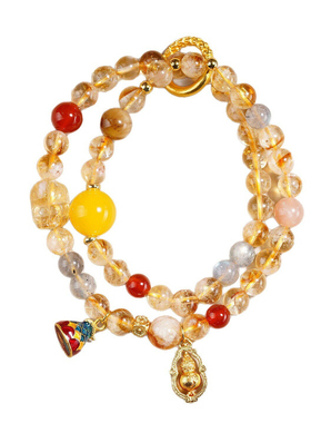 天然水晶黄塔晶多宝招财貔貅葫芦双圈手链原创国潮景区热销女手串