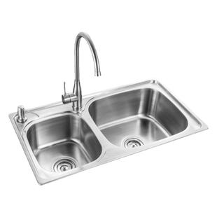 柔美双槽洗菜盆304不锈钢水槽B2-8345集成洗碗盆套餐带净水龙头