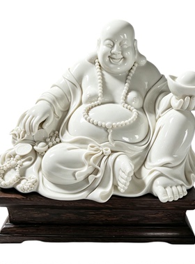 白瓷弥勒佛像摆件陶瓷工艺品笑口常开家居装饰品店铺开业礼品招财
