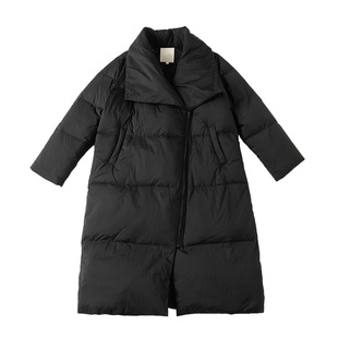 羽绒服女冬装新款H版宽松高领中长款时尚白鸭绒爆款黑色外套女士