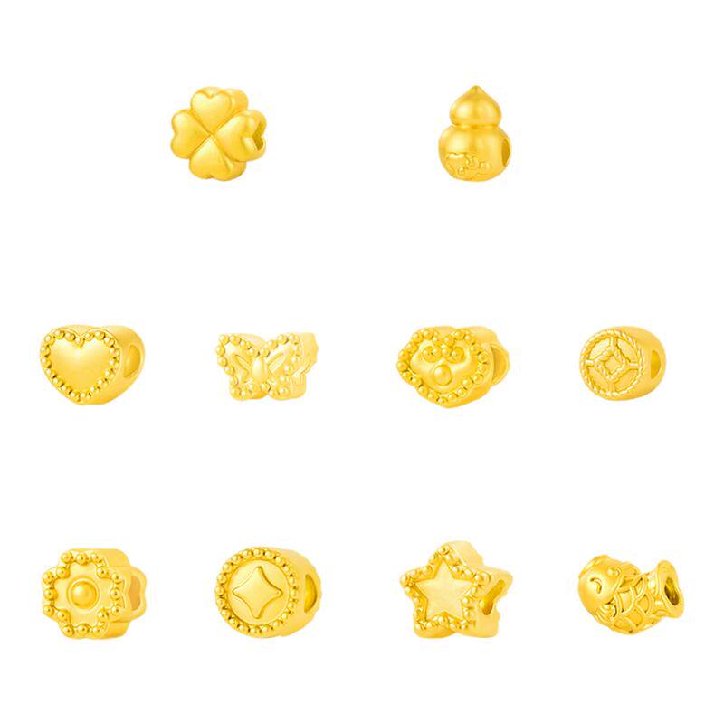 宝庆银楼黄金转运珠足金蝴蝶爱心铜钱diy小配件纯金串珠子送礼物